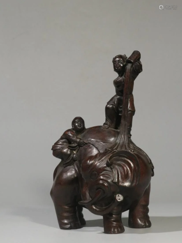 Agarwood 'Boy & Elephant' Ornament