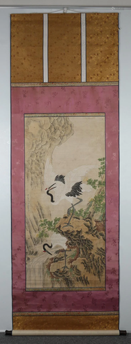 Kangxi Period 'Crane' Paper Vertical Axis Scroll