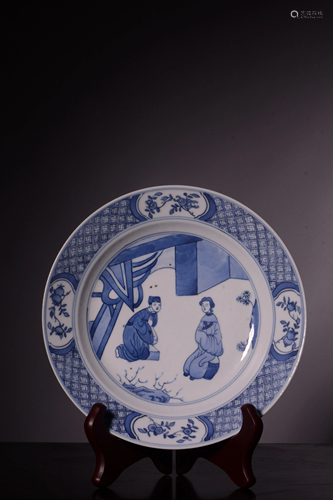 Qing Dynasty Blue White Character Story Plate