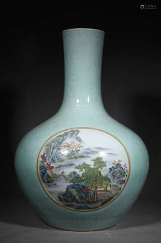 A QING DYNASTY PINK GREEN GLAZE CONSECRATION LANDSCAPE GLOBU...