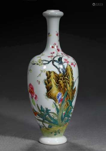 A QING DYNASTY FAMILLE ROSE PLUM BLOSSOMS,ORCHID,BAMBOO AND ...