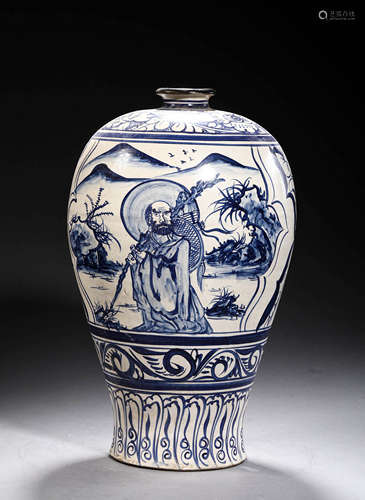 A YUAN DYNASTY BLUE AND WHITE CIZHOU KILN PLUM BOTTLE