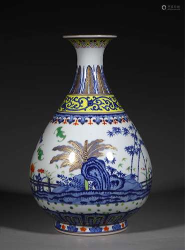 A QING DYNASTY BLUE AND WHITE CLASHING COLOR PINE,BAMBOO AND...