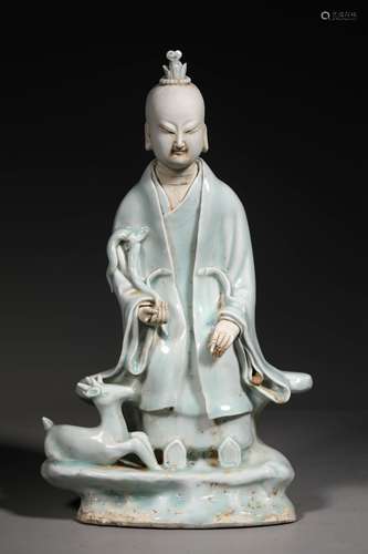 A YUAN DYNASTY MISTY BLUE FIGURE STATUE