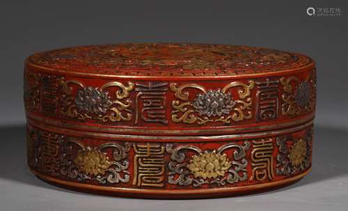 A QING DYNASTY RED GLAZE CARVED PORCELAIN LONGEVITY CHARACTE...