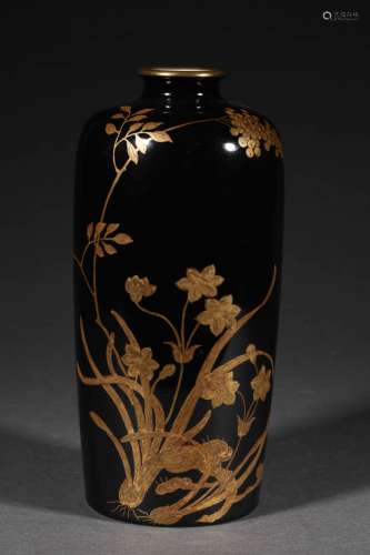 A QING DYNASTY INK COLOR GOLD DRAWING ORCHID VASE