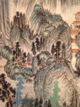 Chinese Paper Greeny Landscape Painting, (SPECIAL )