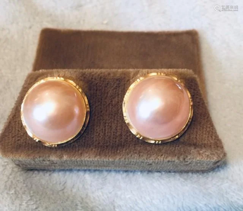 Pink Mabe Pearl Earring, Estate Jewelry