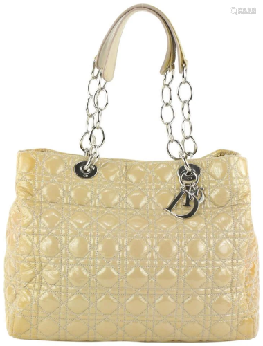 Dior Beige Quilted Patent Leather Soft Shopping Chain