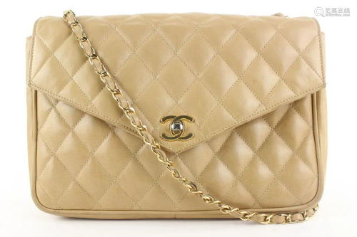Chanel Nude Beige Quilted Lambskin Large Flap Bag