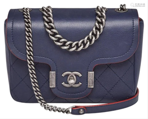 Chanel Navy Blue Caviar Leather Arch Chic Small