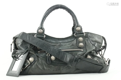Balenciaga Black Leather Giant City 2way Bag With Strap