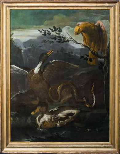 Snake Lizard & Ducks Oil Painting