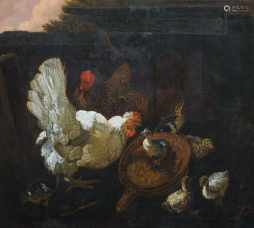 Fowl Chickens Oil Painting