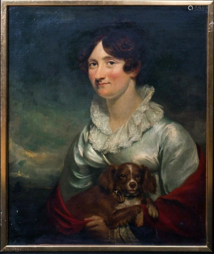 Portrait Of A Lady & Her Dog Oil Painting