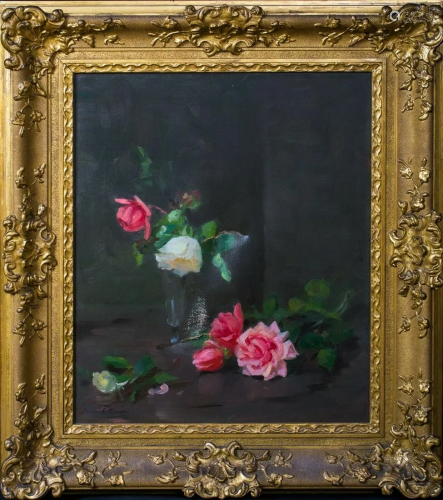 Pink & White Roses Oil Painting