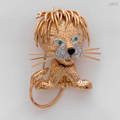 VAN CLEEF ARPELS BROCHE LION EBOURIFFE En or jaune guillloch...