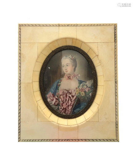 Antique Hand Painted Framed Portrait Plaque