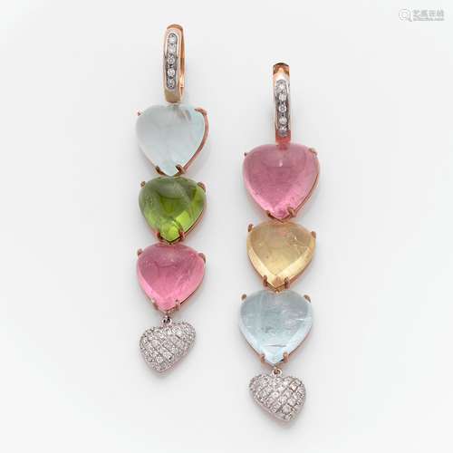 GAVELLO PAIRE DE PENDANTS D'OREILLES En or rose, retenant tr...