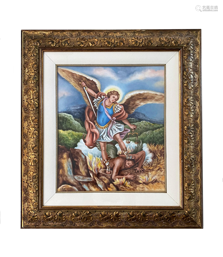 Mid Century Religious Hand Painted Porcelain Plaque