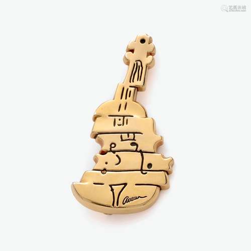 ARMAN (1928-2005) BROCHE PENDENTIF VIOLON DECOUPE En métal d...