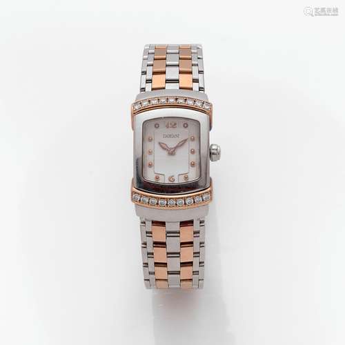 DAMIANI MONTRE BRACELET DE DAME En or rose et acier, le cadr...