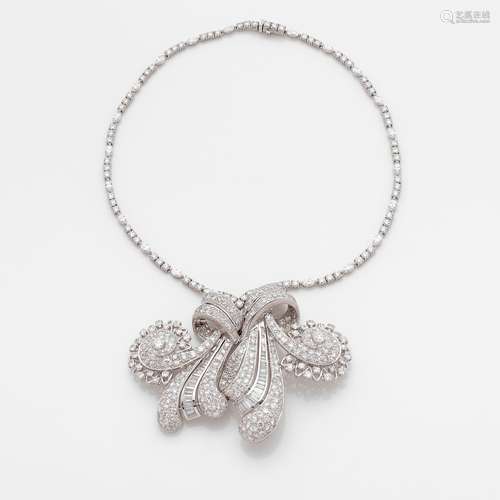 COLLIER RIVIERE En platine, en alternance de diamants ronds ...