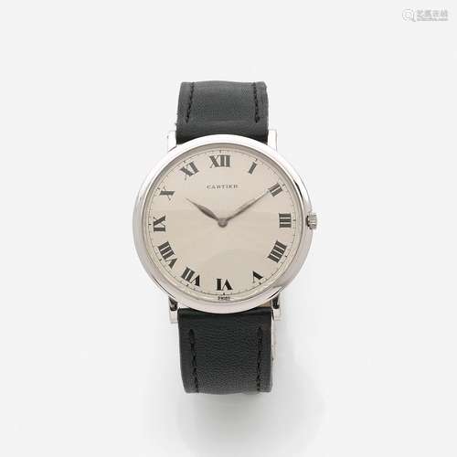 CARTIER vers 1970 Modèle homme Ronde extra-plate or blanc 18...