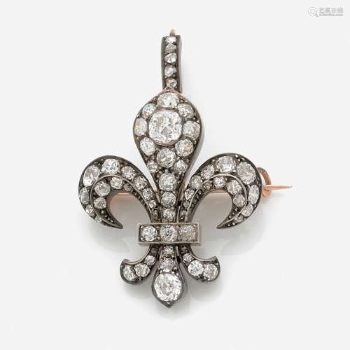 AUGUSTE LEROY CIE PENDENTIF BROCHE FLEUR DE LYS En or et arg...