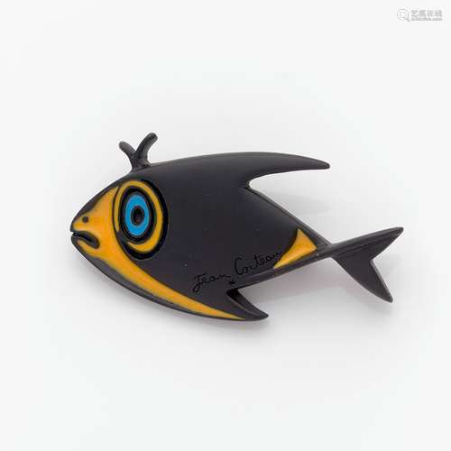 JEAN COCTEAU (1889-1963) BROCHE POISSON En aluminium noir pa...