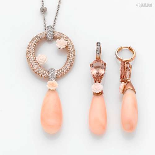 GAVELLO DEMI PARURE En or rose et gris comprenant un collier...