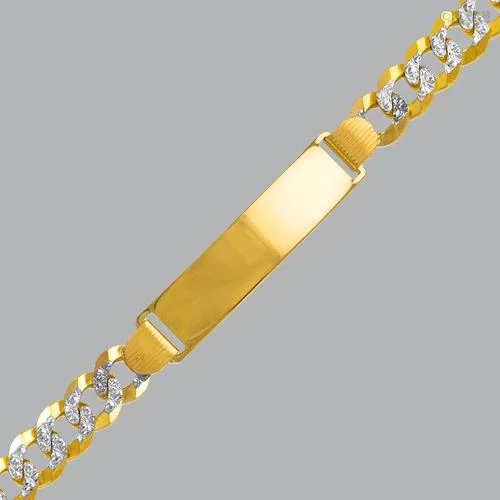 14K YELLOW GOLD MEN LADIES ID BRACELET LIGHT CURB W…