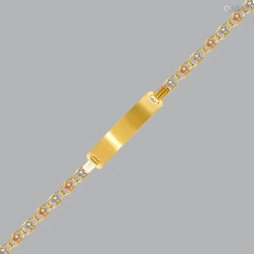 14K TRI COLOR BABIES BABY SQUARE ID BRACELET FLOWERS