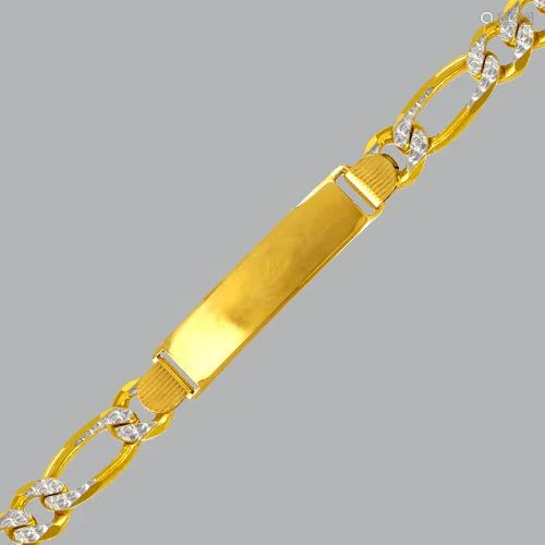 14K YELLOW GOLD WHITE PAVE MEN LADIES FIGARO ID BRACELE