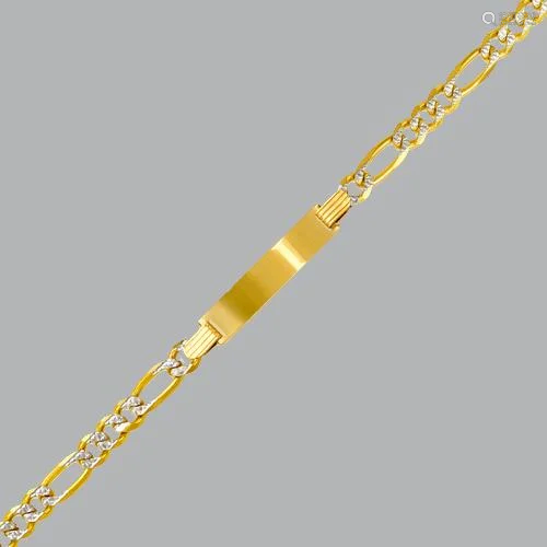 14K YELLOW GOLD WHITE PAVE BABIES BABY FIGARO ID BRACEL