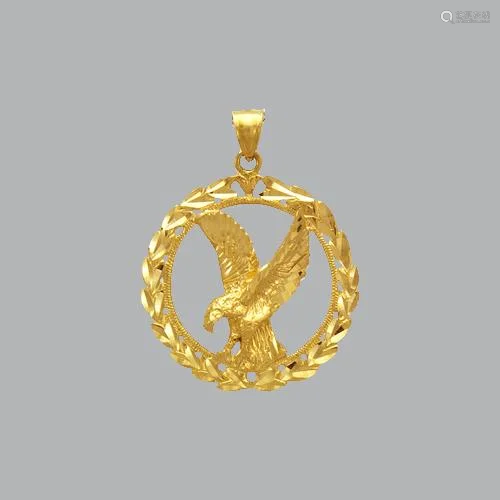 NEW 14K YELLOW GOLD FANCY WREATH EAGLE PENDANT