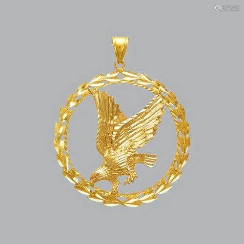 14K YELLOW GOLD FANCY LARGE WREATH EAGLE PENDANT