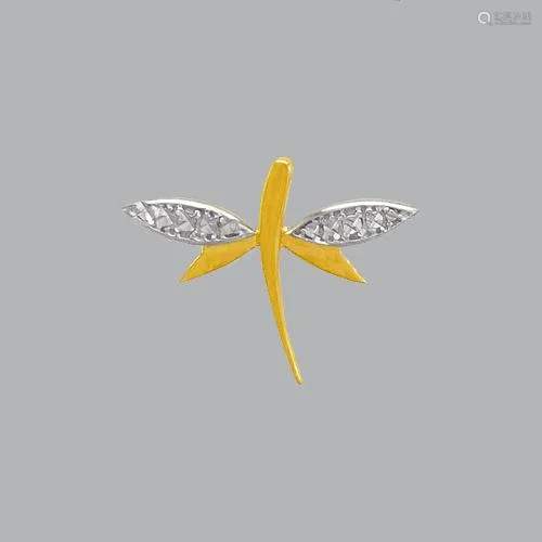 14K TWO TONE GOLD FANCY DRAGONFLY PENDANT