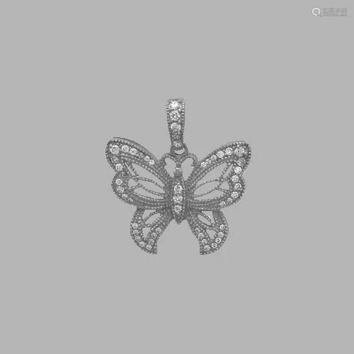 NEW 14K WHITE GOLD LADIES FANCY BUTTERFLY CZ PENDA…