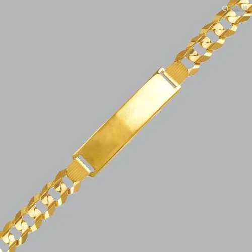 14K YELLOW GOLD MEN LADIES ID BRACELET LIGHT CURB