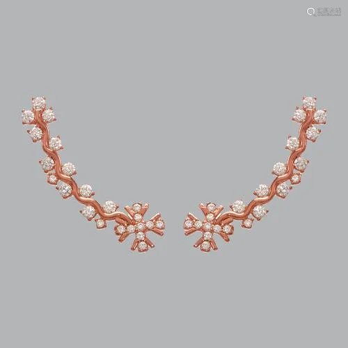 14K ROSE GOLD LADIES FANCY CRAWLER BRANCH CZ EARRI…