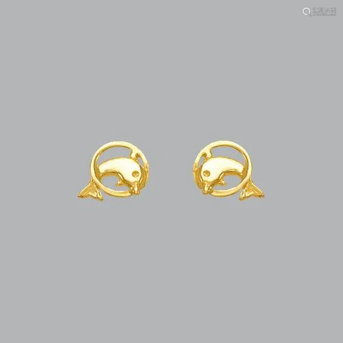 14K YELLOW GOLD CHILDRENS FANCY DOLPHIN STUD E…