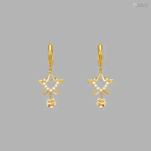 14K YELLOW GOLD LADIES DROP DANGLE STAR HEART CZ SET