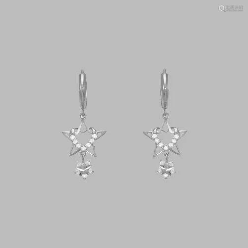 14K WHITE GOLD LADIES DROP DANGLE STAR HEART CZ SET