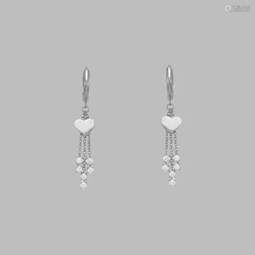 14K WHITE GOLD LADIES DROP DANGLE HEART CZ SET EARRI…