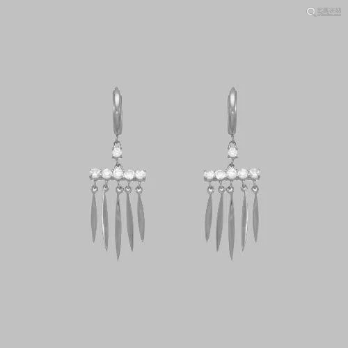 14K WHITE GOLD LADIES DROP DANGLE CZ SET EARRINGS