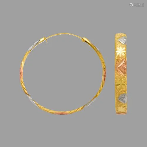 NEW 14K TRI COLOR GOLD HOOP EARRINGS 5mm