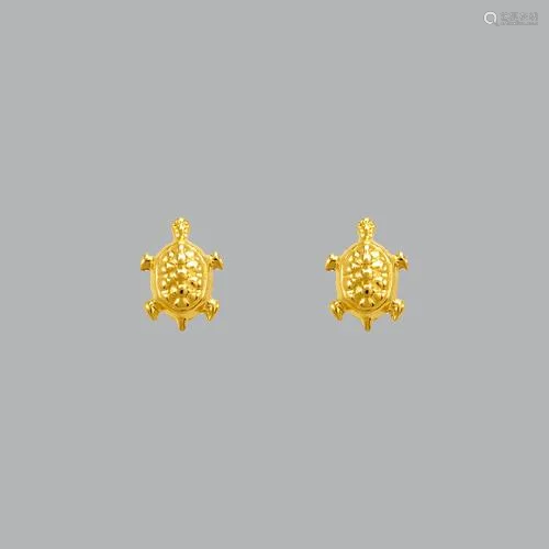 14K YELLOW GOLD CHILDREN'S FANCY TURTLE STUD EA…