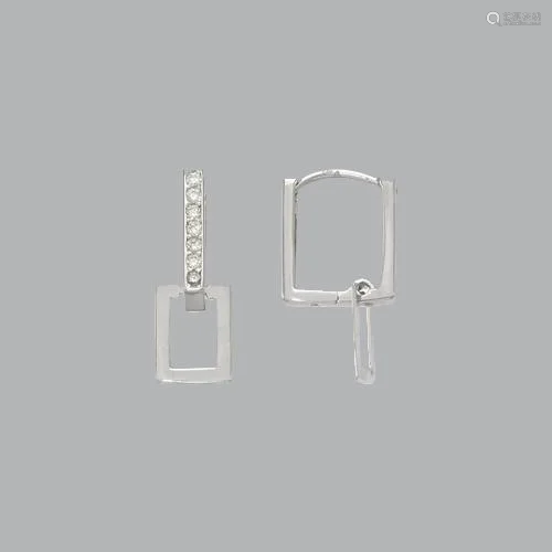 NEW 14K WHITE GOLD LADIES DROP DANGLE SQUARE CZ SET