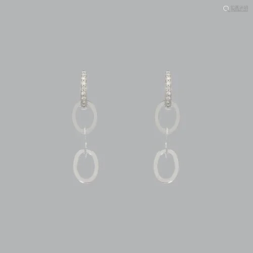 NEW 14K WHITE GOLD LADIES DROP DANGLE OVAL CZ SET …